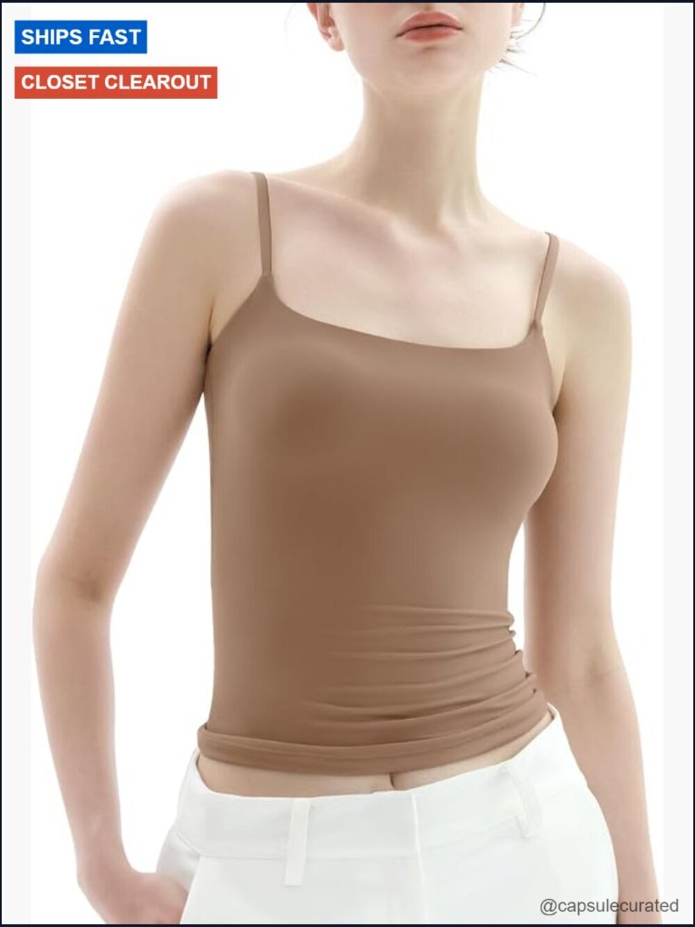 Women's Square Neck Tank Top Adjustable Spaghetti Straps Sleeveless Basic Top